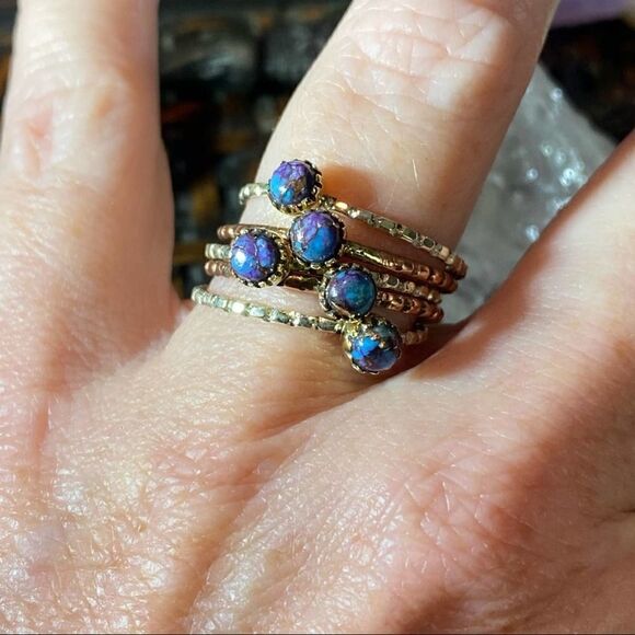 Two-Tone Copper Purple Turquoise Arizona Multi Band Ring Size 9.5 - Picture 6 of 9